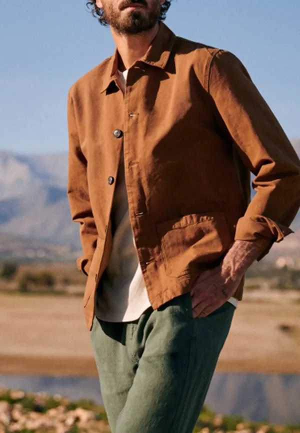 Light Brown Cotton Blend Button Front Chore Jacket