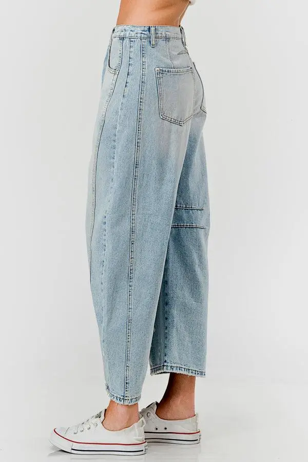 Relaxed Mid Rise Barrel Denim Pants