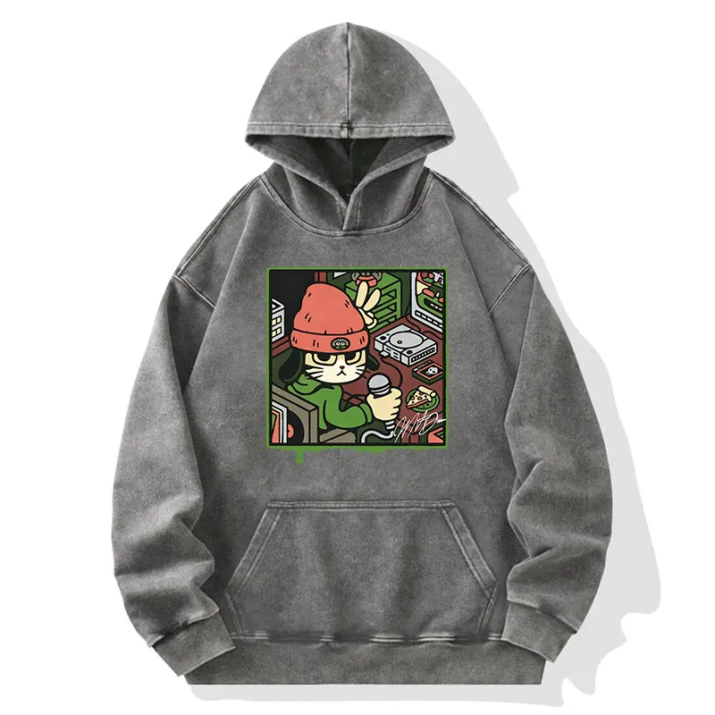 Funny Cat Print Relaxed Hoodie