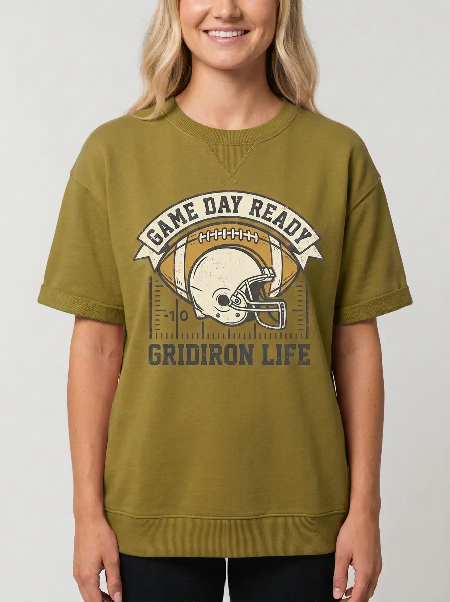 Women's Football Fan Game Day Ready Helmet Graphic T-shirt