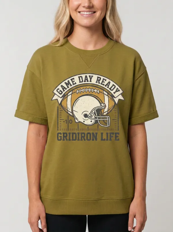 Women's Football Fan Game Day Ready Helmet Graphic T-shirt