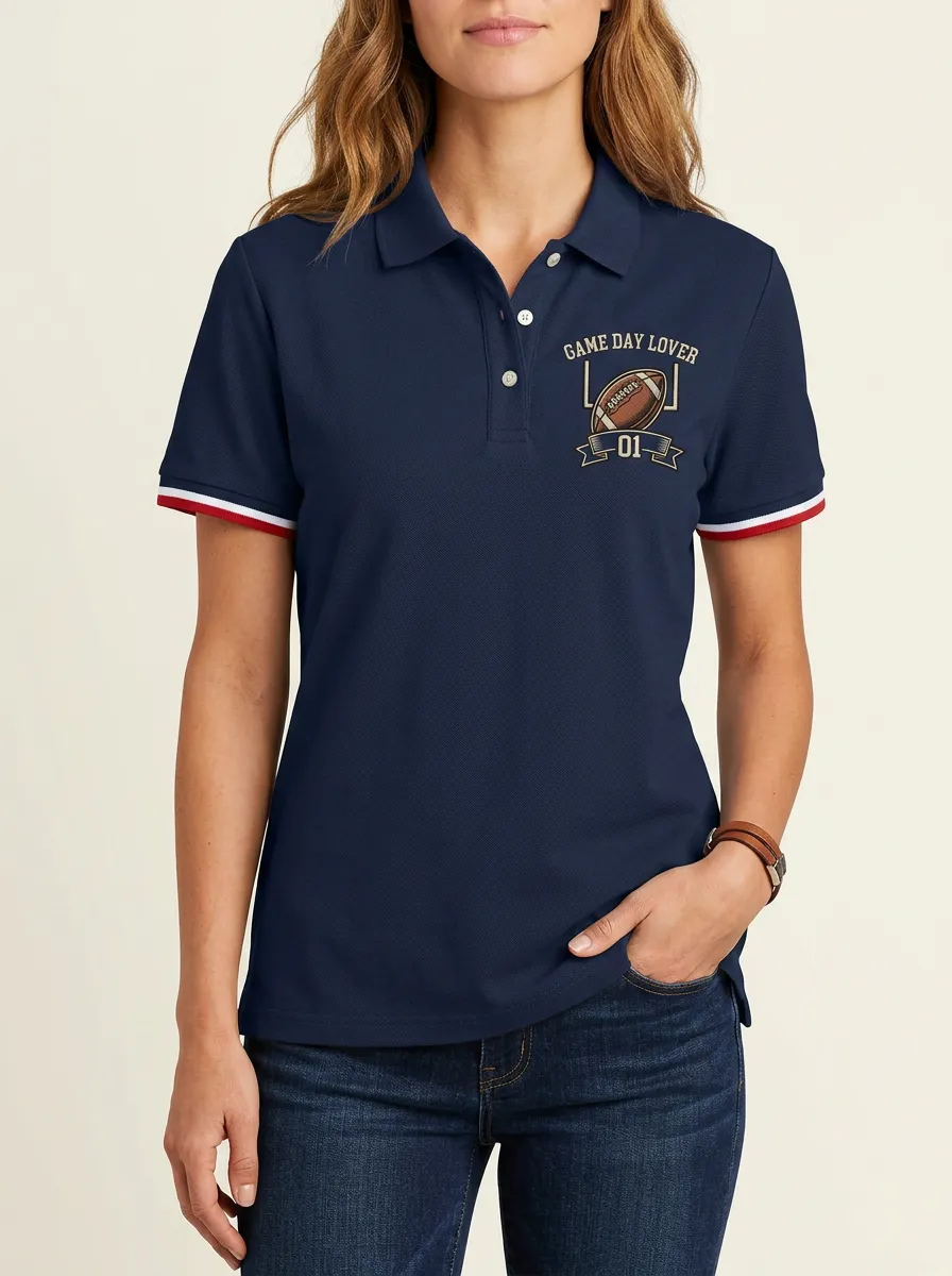 Women's Game Day Lover Football Printed Polo Shirt