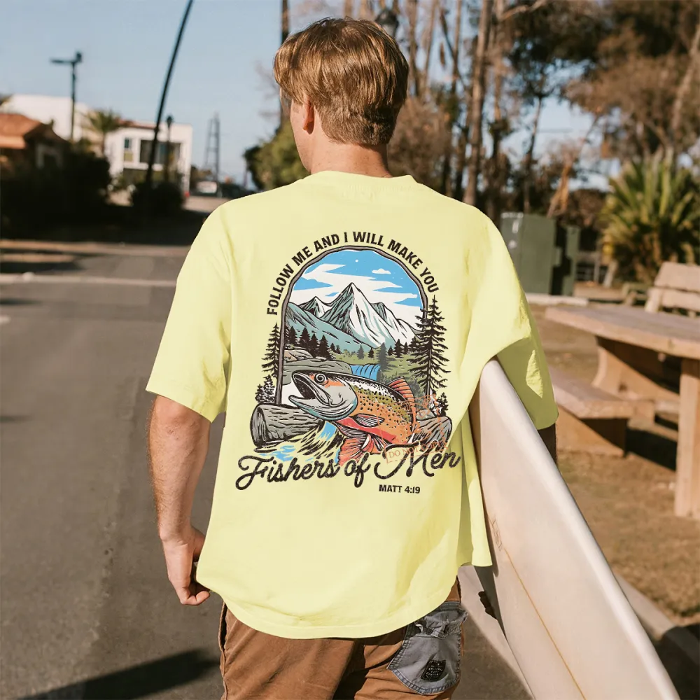 Scenic Fishing Themed Back Print T-Shirt