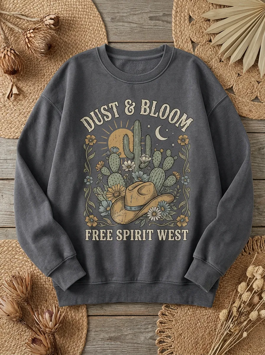 Floral Cactus Women's Western Crew Neck Sweatshirt