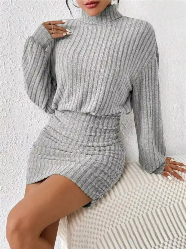 Wearable Cut Ribbed Knit Mini Dress