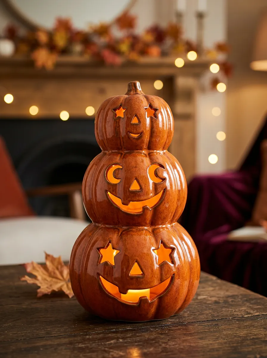 Festive Ceramic-Look Halloween Pumpkin Light
