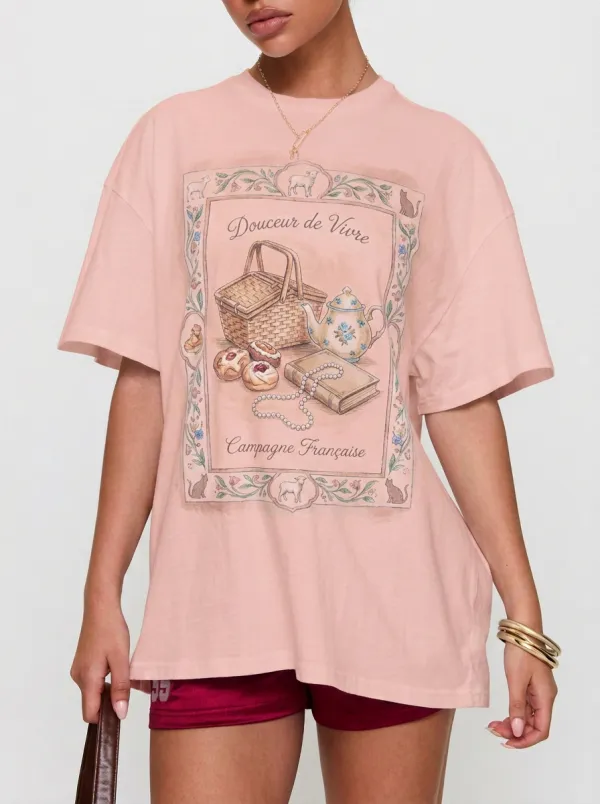 Women's French Countryside Picnic Tea Party Printed T-shirt