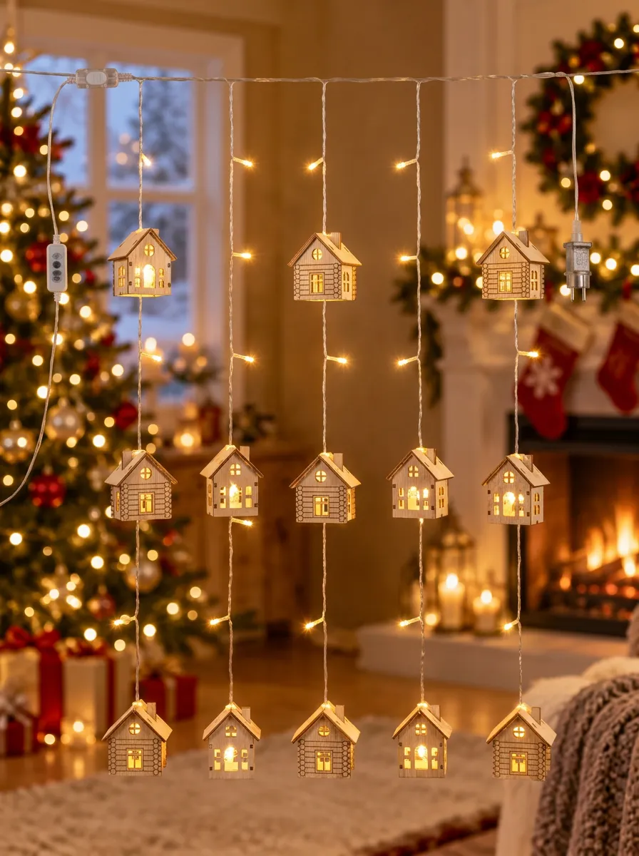 Wooden Cabin LED Christmas String Lights