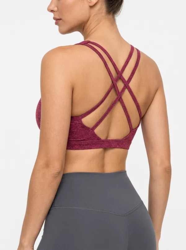 Women's Burgundy Printed Crisscross Back Sports Bra
