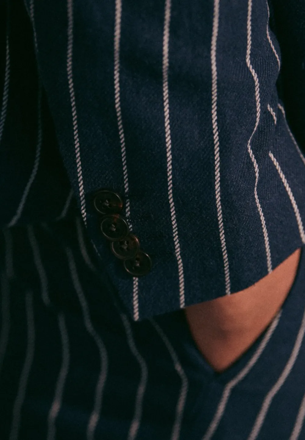 Blue White Stripe Tailored Two-Piece Suit Jacket