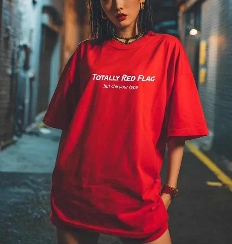 Red Totally Red Flag Oversized Baggy Fit T-Shirt