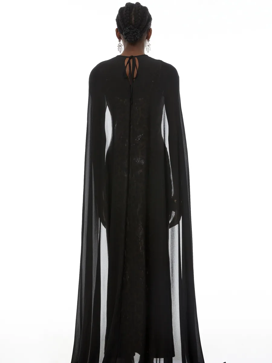 Harper Black Cape & Leopard Print Maxi Dress Set