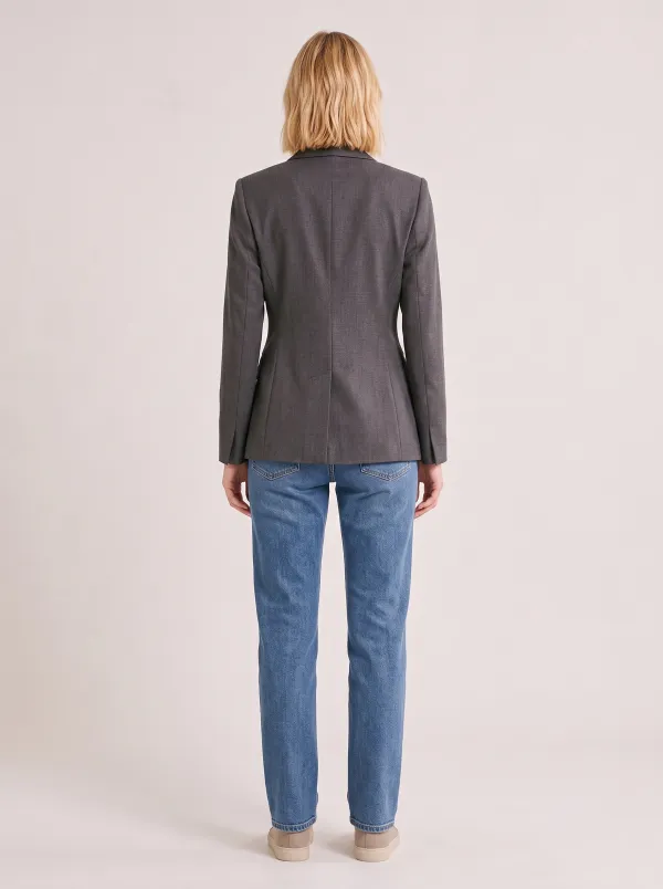 Women's Business Casual Grey Double-Breasted Tailored Blazer