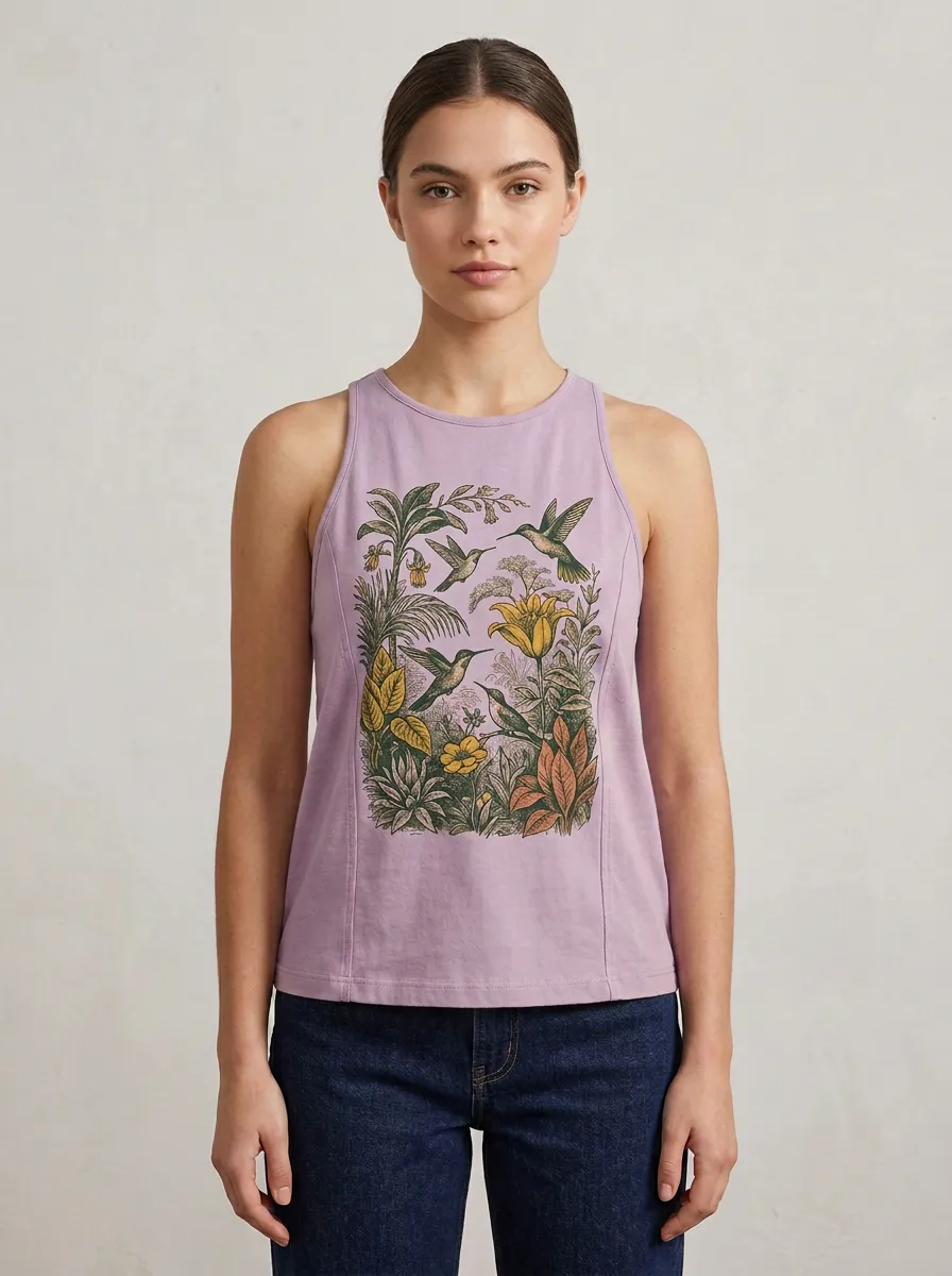 Nature Lover Hummingbird Floral Tank Top