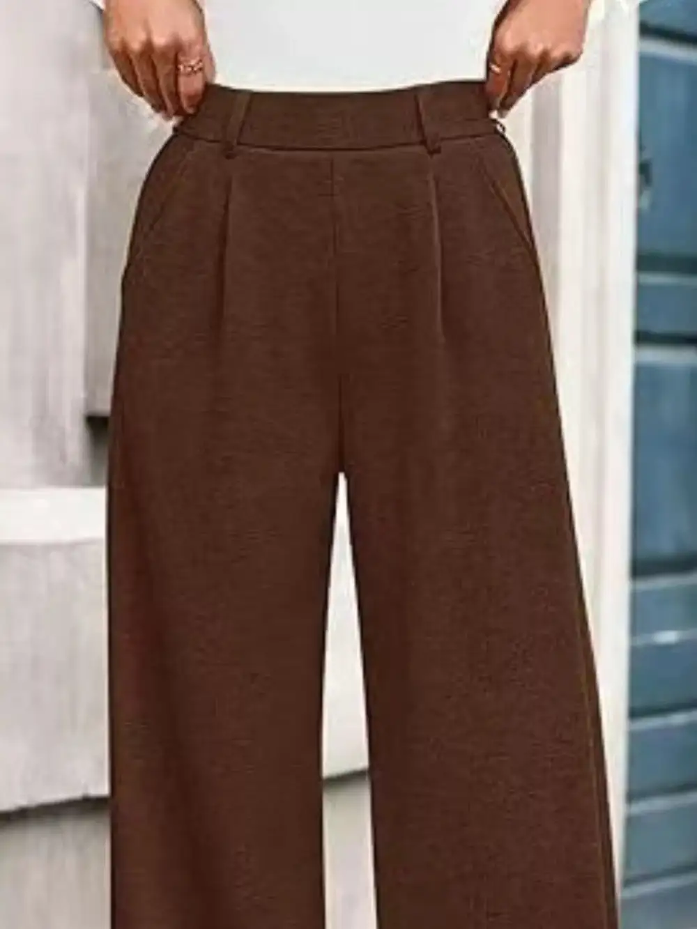 Wide Leg Pocketed Casual Pants