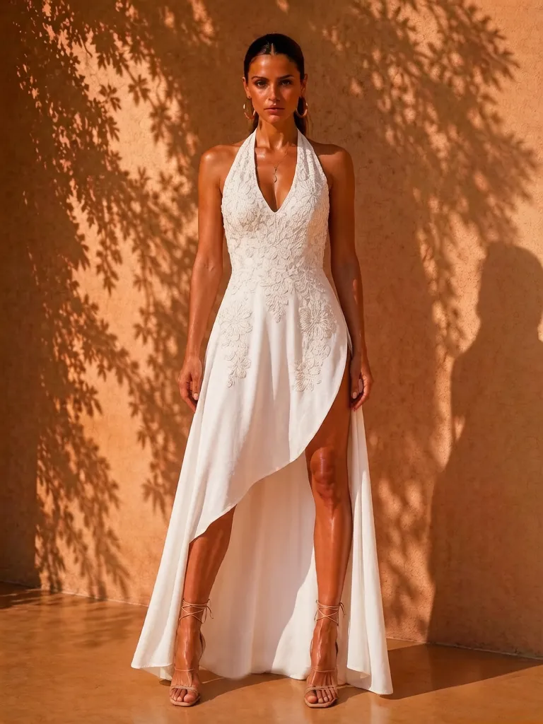 Noemi White Halter Asymmetrical Maxi Dress