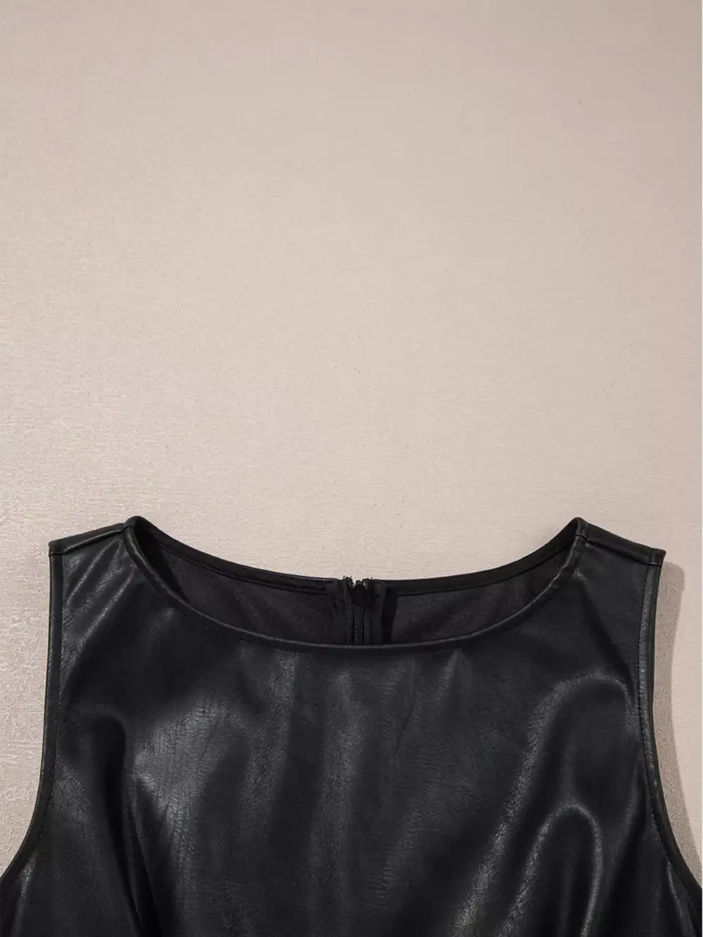 Layered Detail Faux Leather Sleeveless Mini Dress