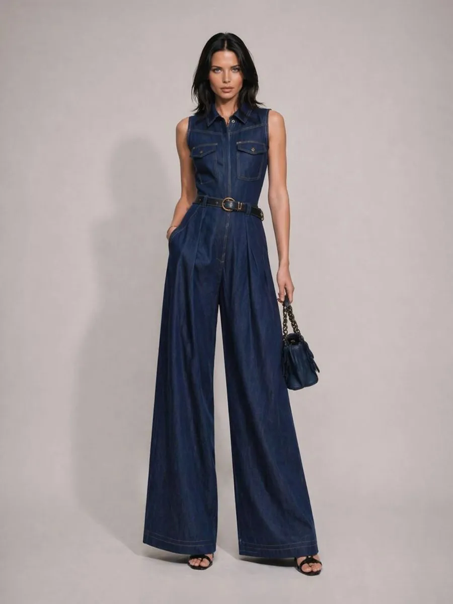 Alondra Straight-Leg Cargo Denim Jumpsuit