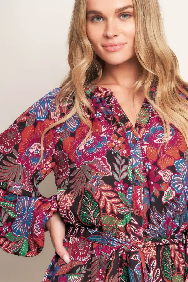 Long-Sleeve Floral Mini Dress