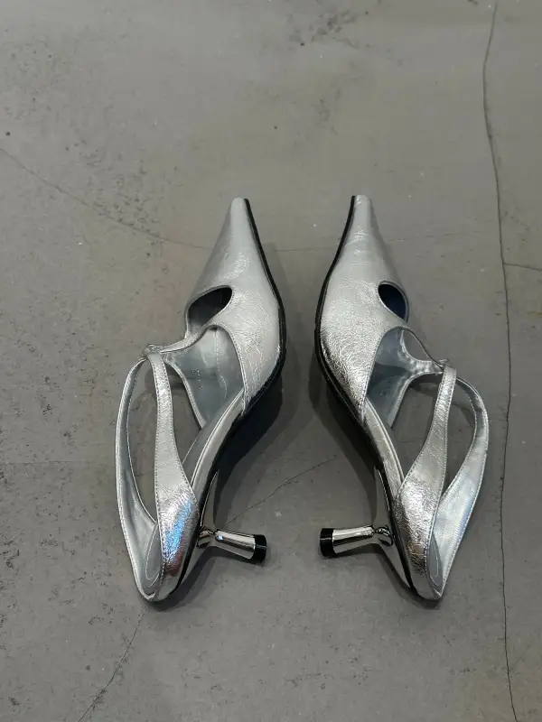 Lamb Leather Pointed Cross Strap Slip On Mules