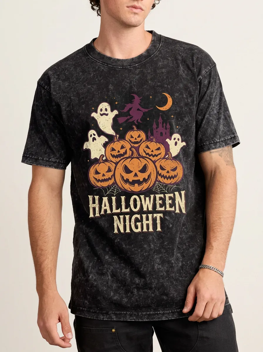Men's Halloween Night Ghost Pumpkin Witch Printed T-shirt