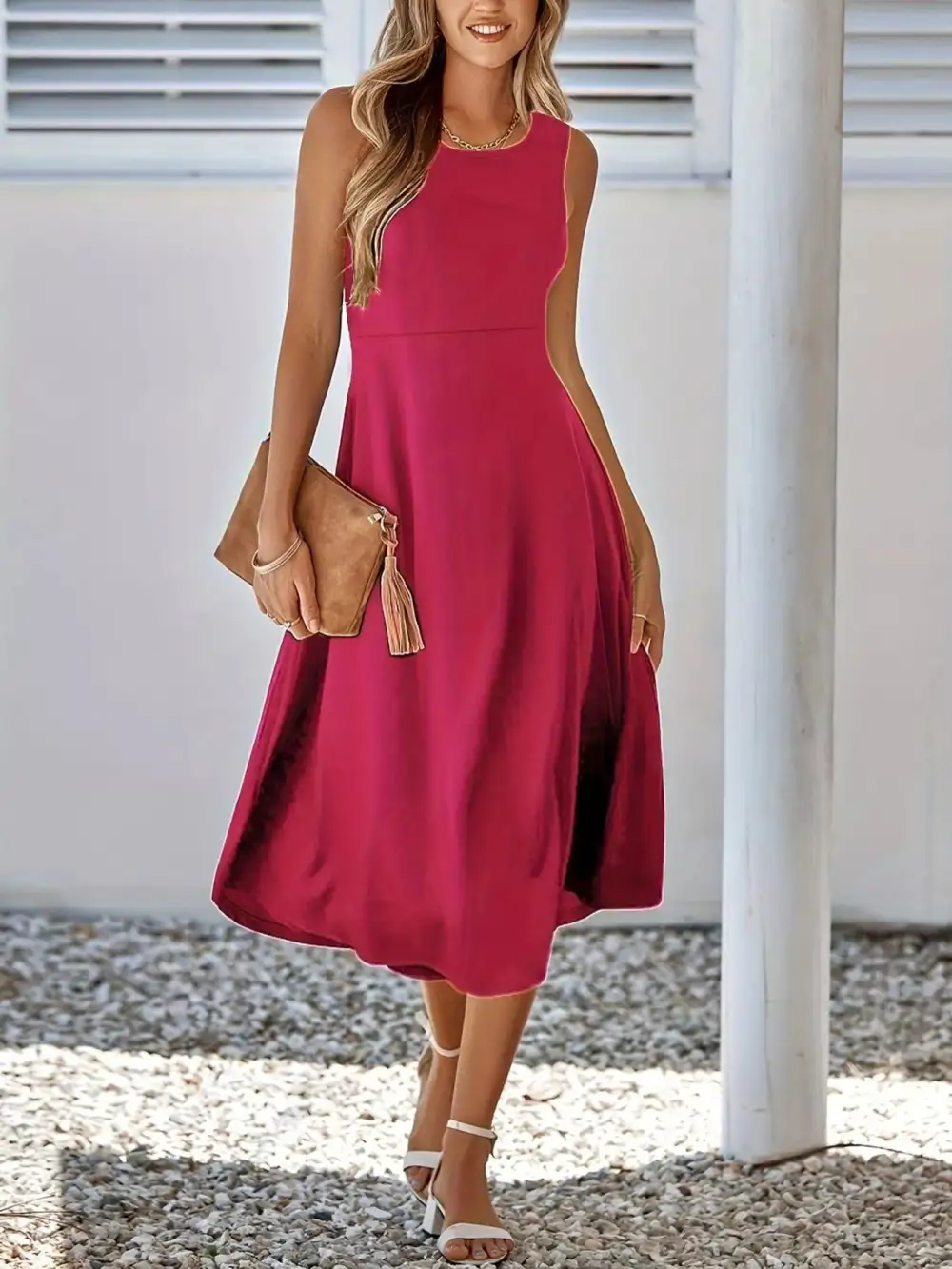 Elegant A Line Sleeveless Midi Dress