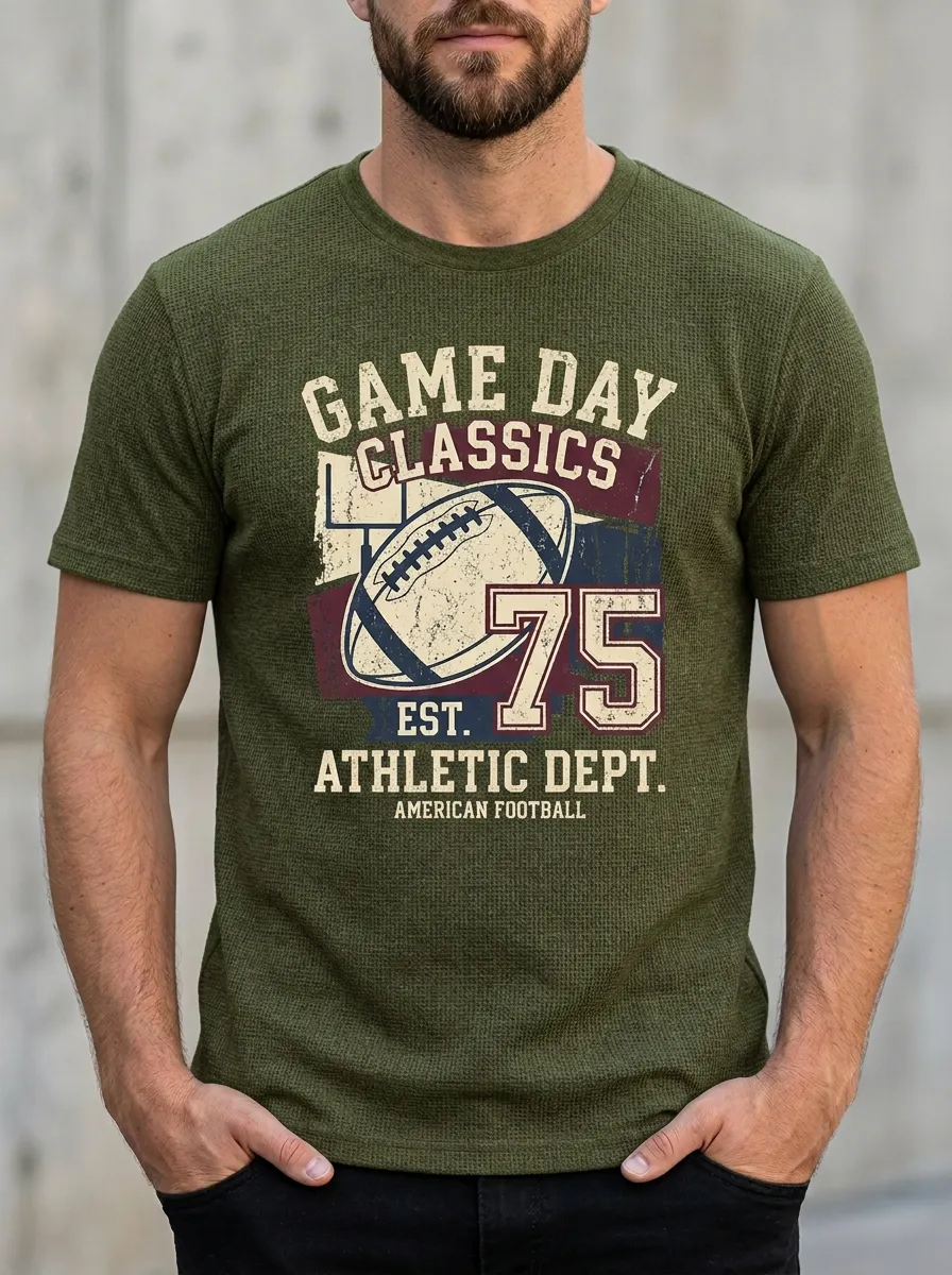 Men's Classic Football Ball Vintage Crew Neck Graphic T-Shirt