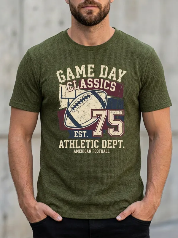 Men's Classic Football Ball Vintage Crew Neck Graphic T-Shirt