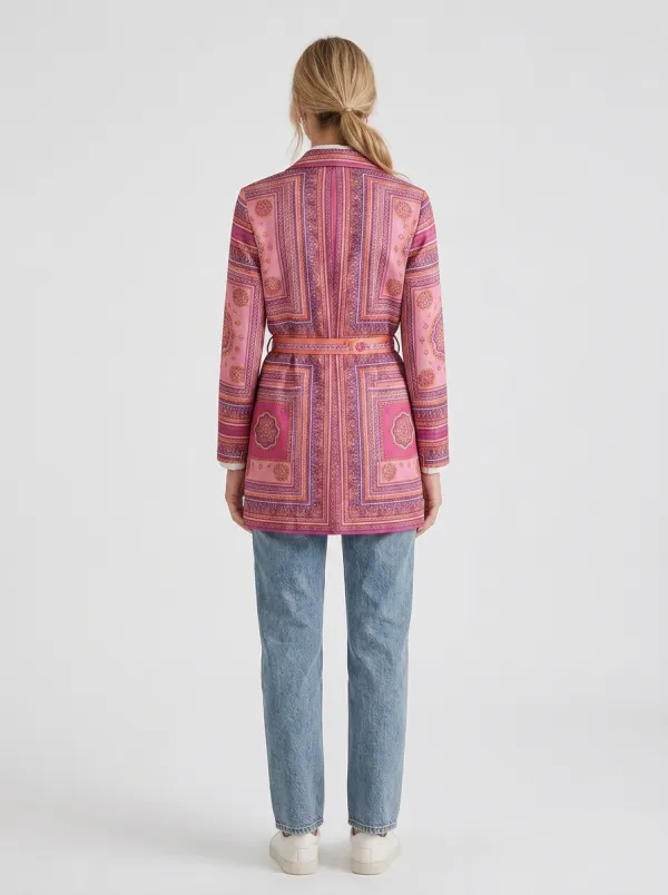 Women's Boho Paisley Geometric Printed Belted Blazer Jacket