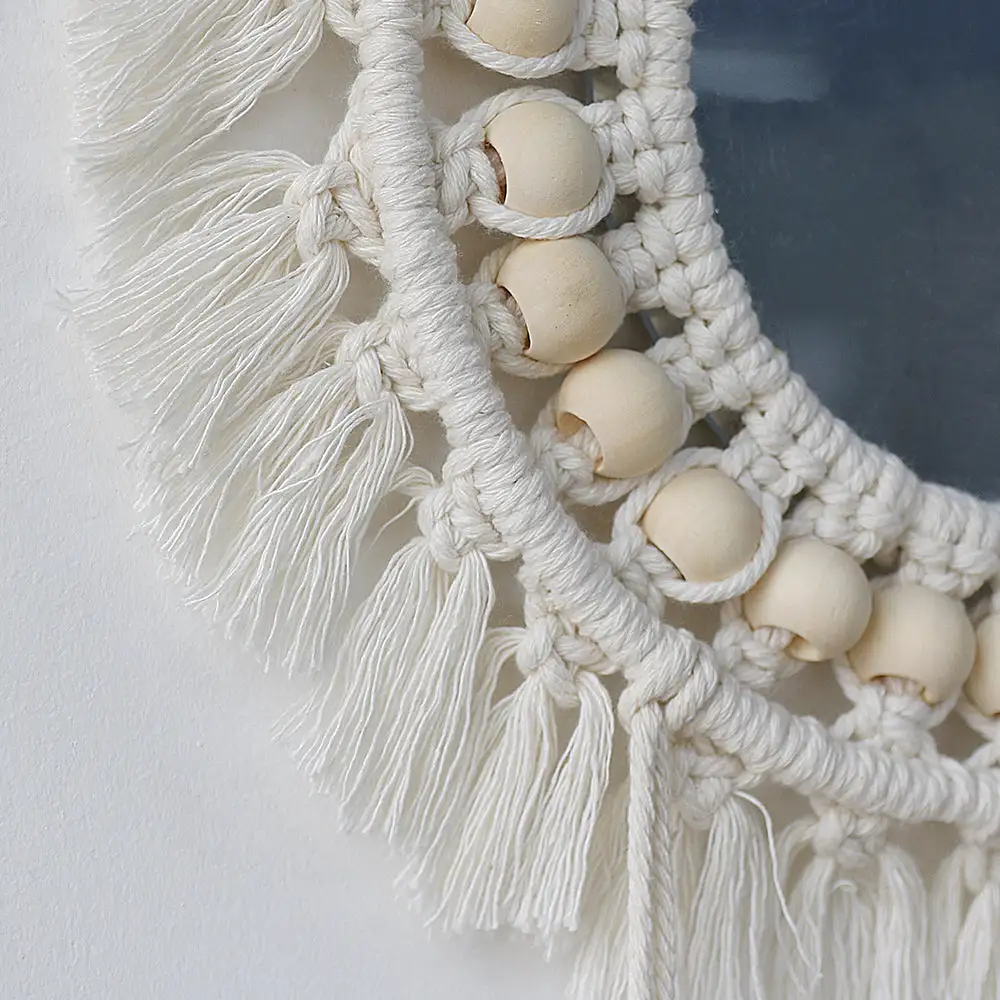 Boho Macrame Wooden Decorative Wall Mirror