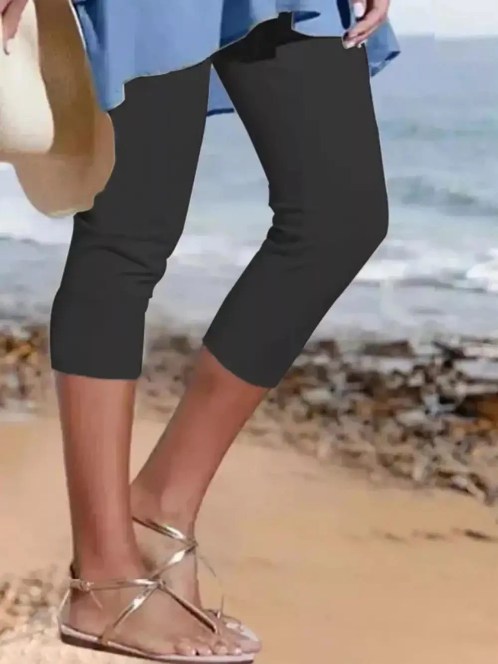 Sequin Cropped Casual Leggings