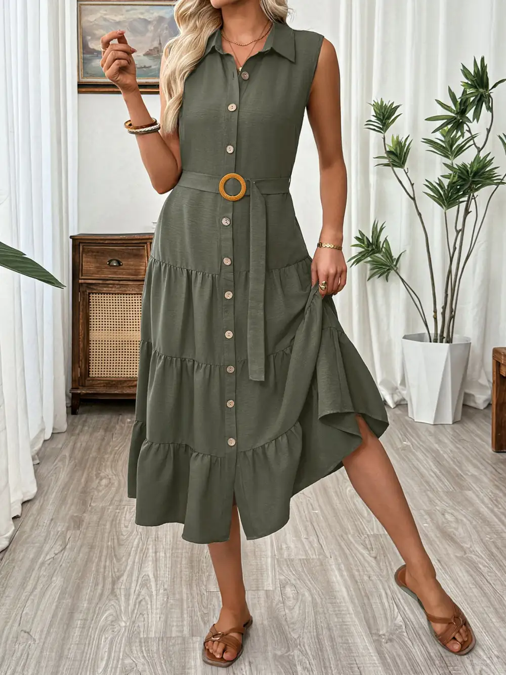 Tiered Sleeveless Midi Dress