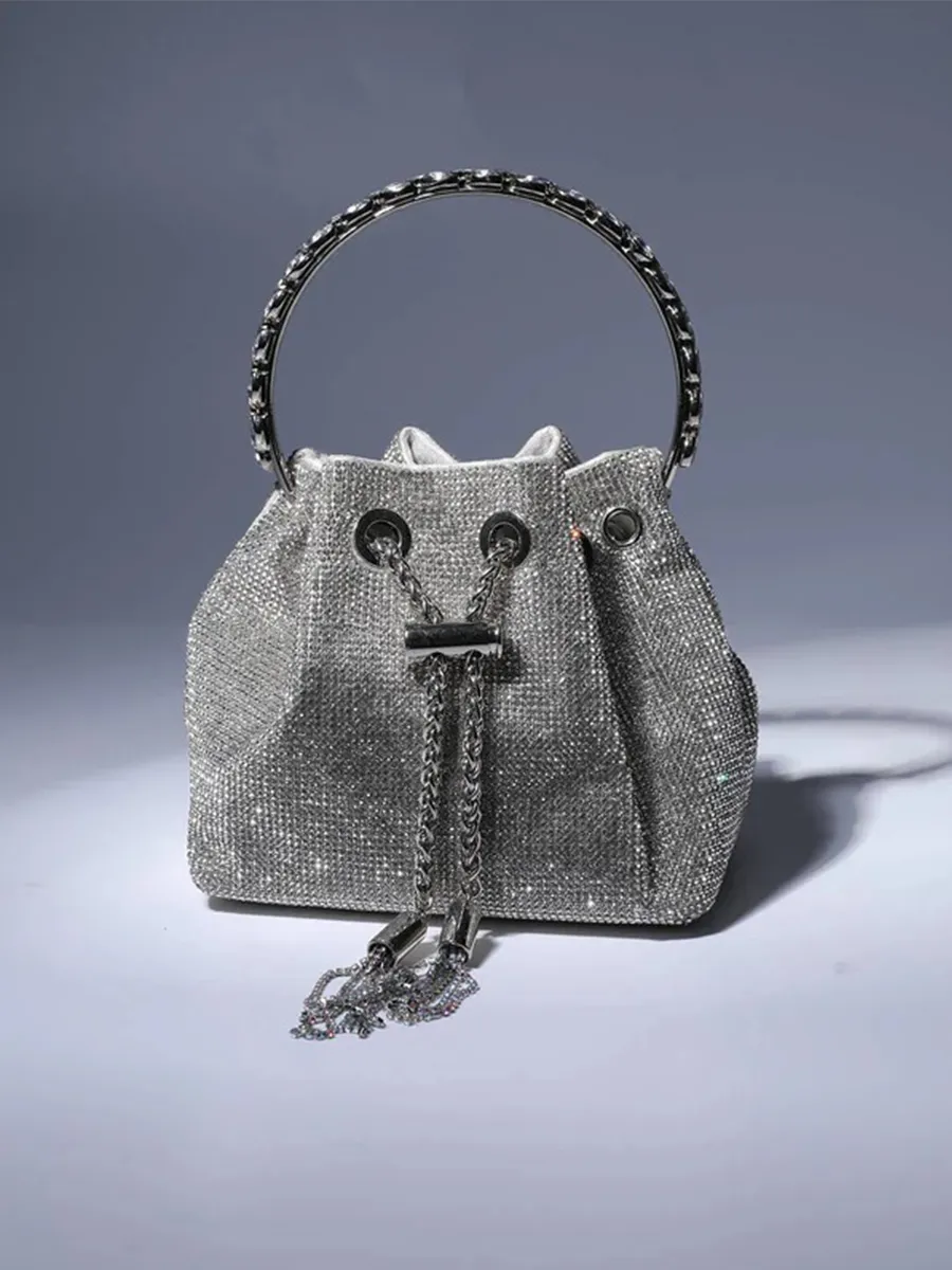 Mattea Crystal Embellished Bucket Bag In Silver