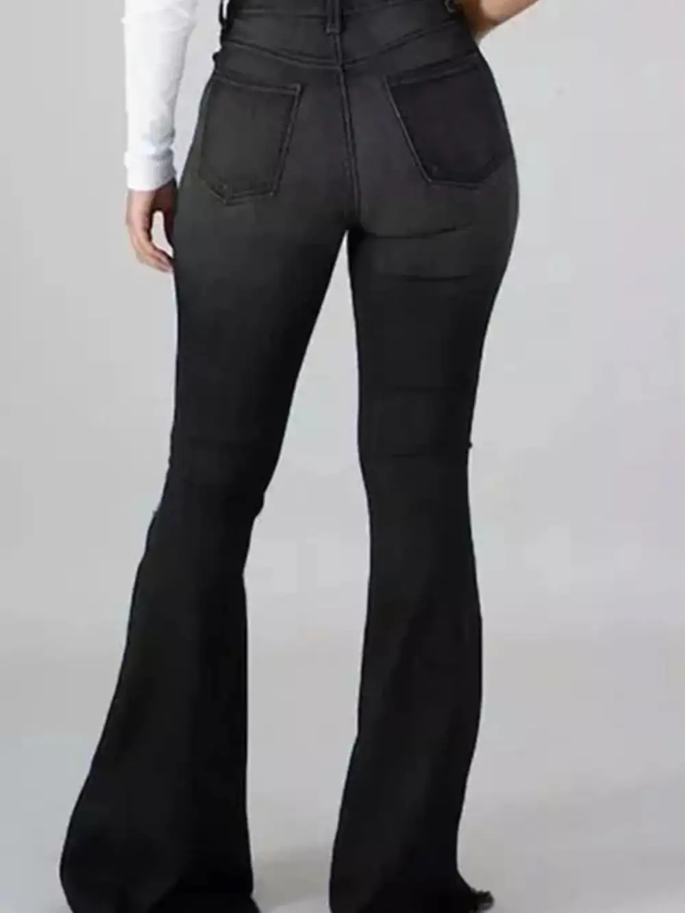 Balanced Flare Leg Raw Hem Distressed Denim Jeans