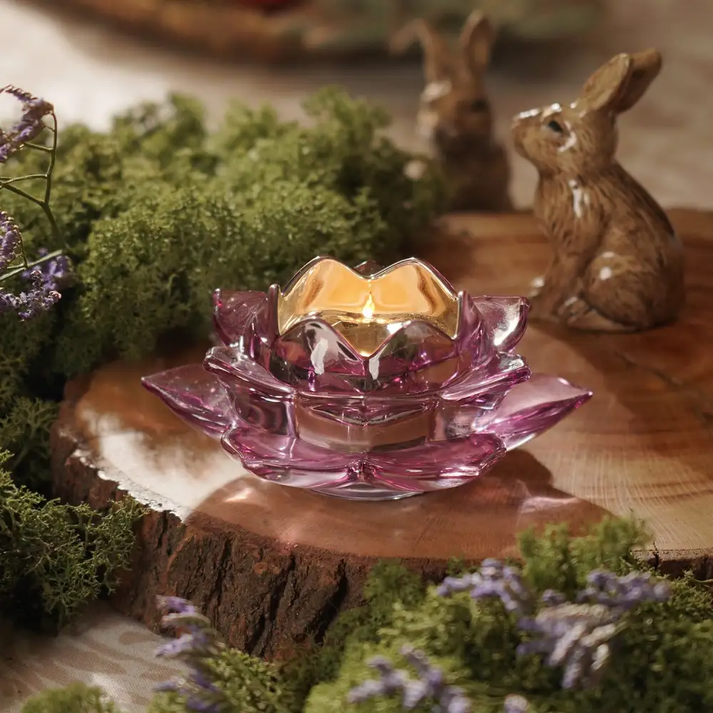 Lavender Lotus Glass Tealight Holder