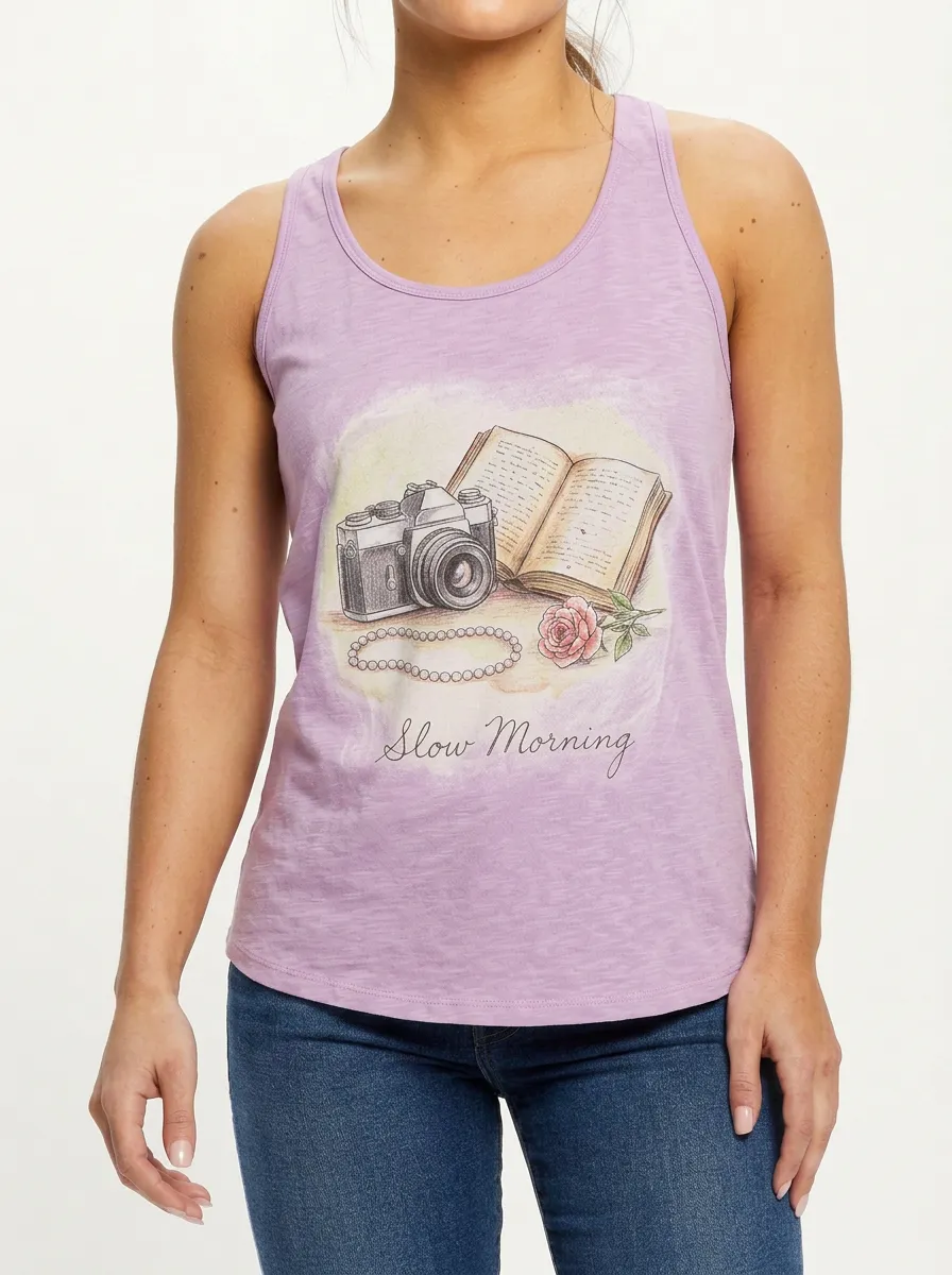 Women's Photography Book Rose Slow Morning Printed Tank Top