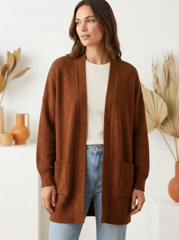 Transitional Waffle-Knit Knit Cardigan