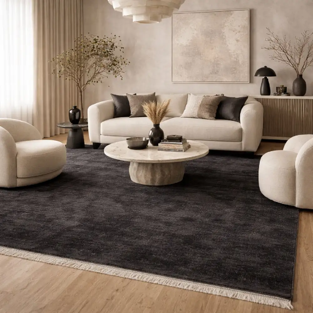 Hand-Loomed Wool Fringe Square Carpet