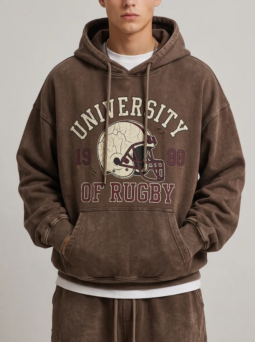 Men's Rugby Sports Lover University Helmet Printed Hoodie