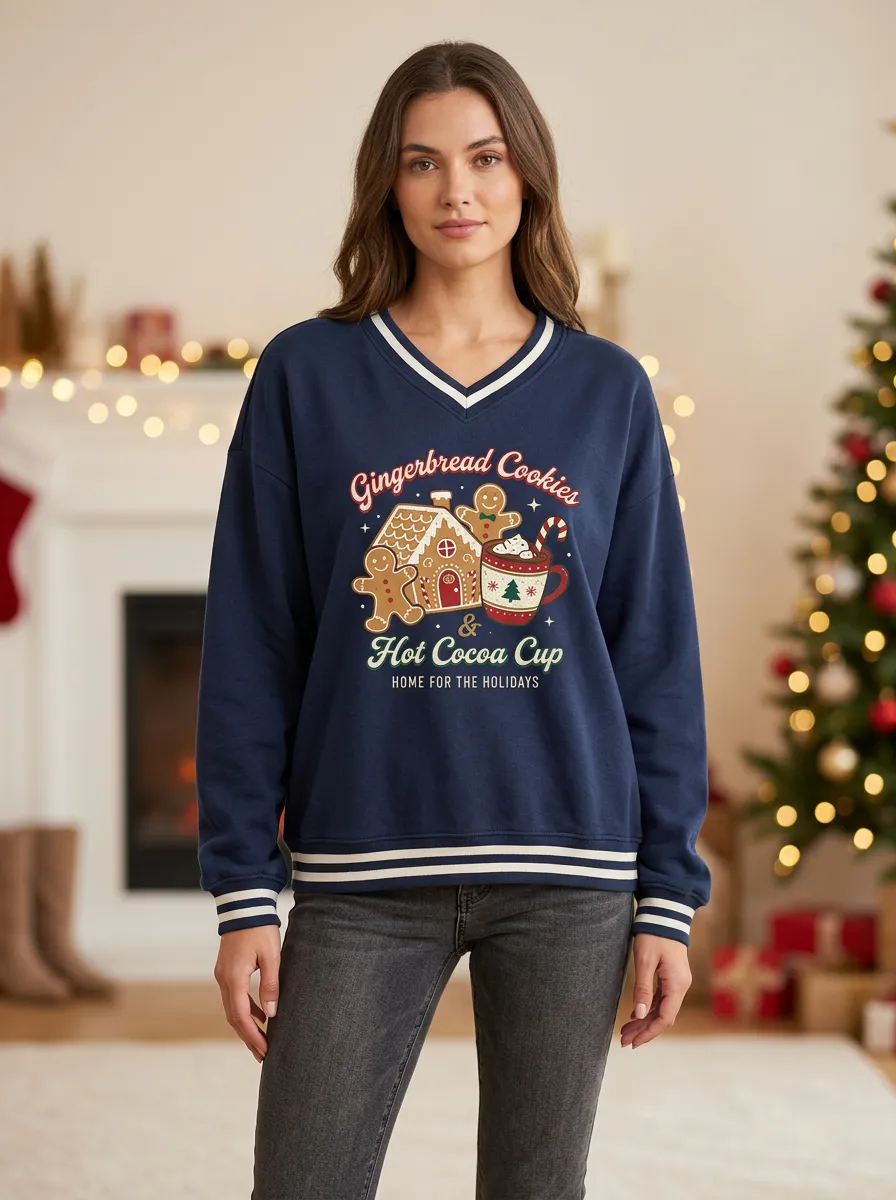 Christmas Gingerbread House Hot Cocoa Print Sweatshirt