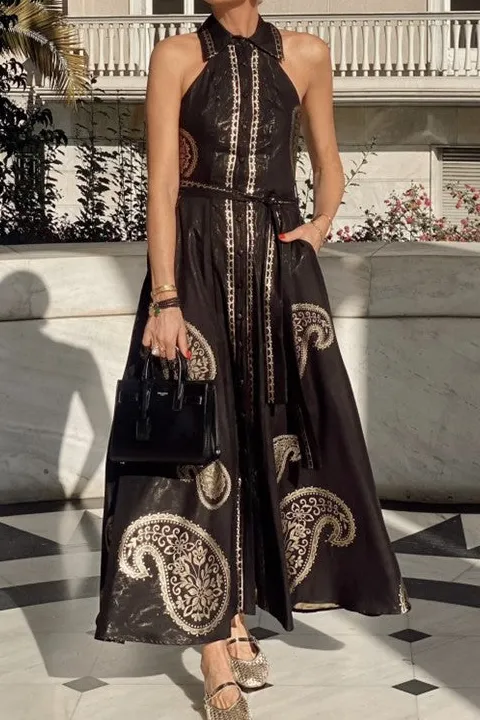 Women's Black Paisley Print Maxi Dress