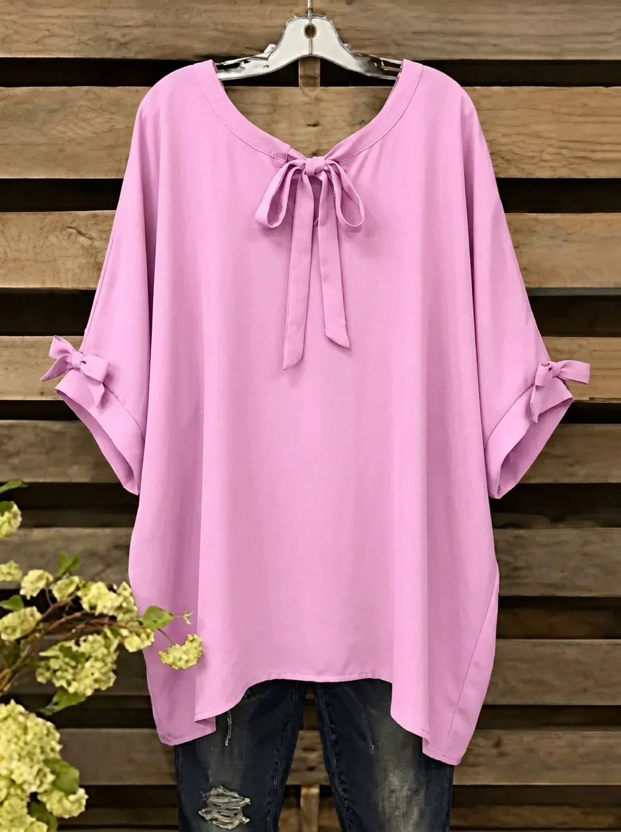 Women's Round Neck Tie-back Bow-detail Blouse