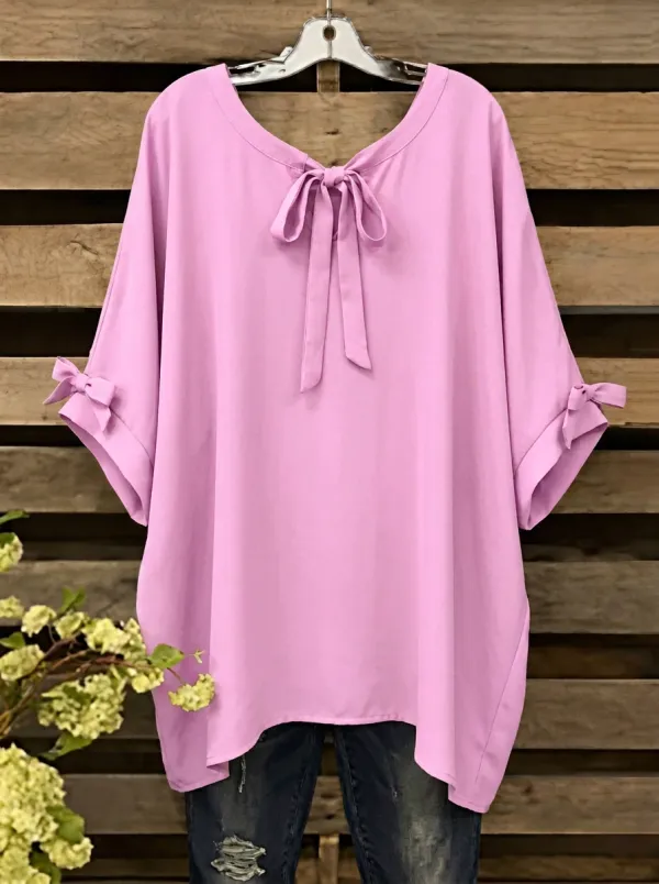 Women's Round Neck Tie-back Bow-detail Blouse