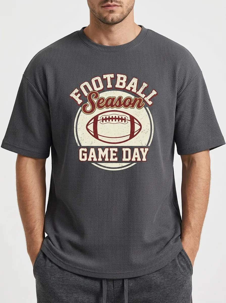 Men's Football Season Game Day Graphic Printed Waffle T-Shirt