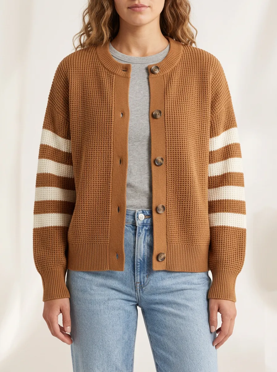 Striped Rugby Striped Sleeve Knit Cardigan