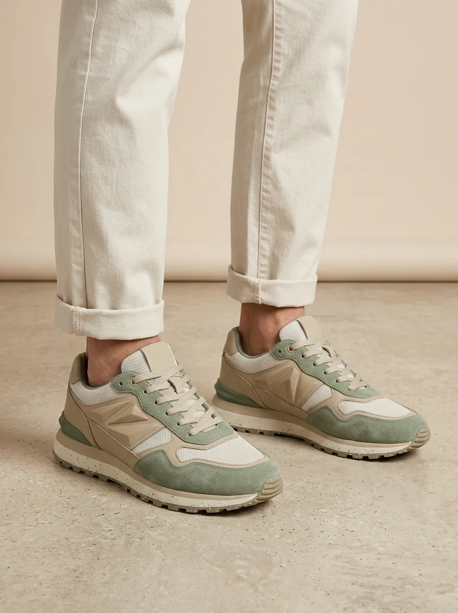 Unisex Modern Casual Suede Mesh Print Sneakers