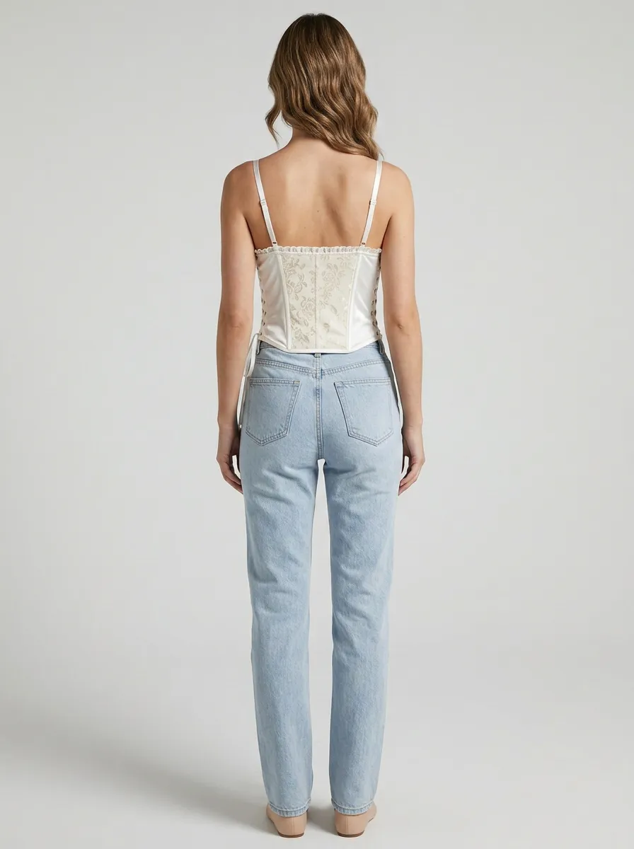 Floral Lace-Up Satin-Look Women's Corset Top