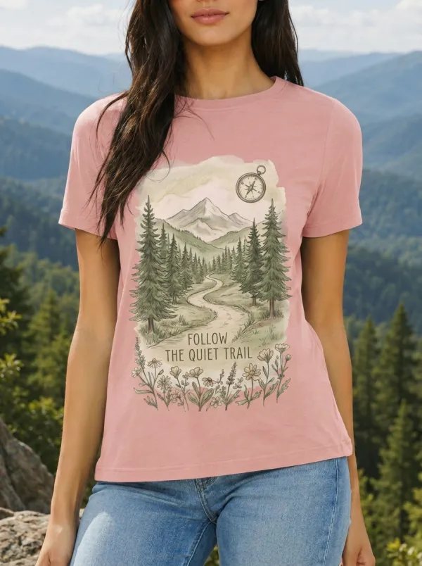 Women's Nature Hiking Lover Mountain Forest Compass Printed T-shirt