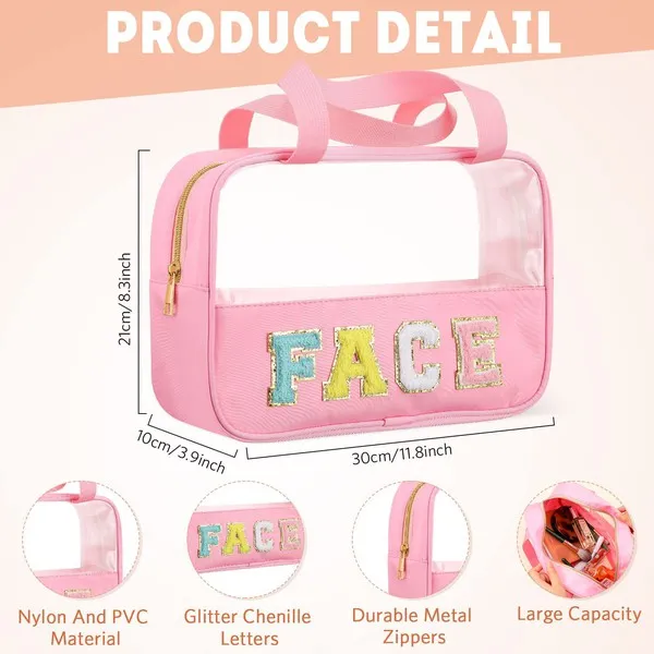 Clear Travel Bag With Chenille Letters