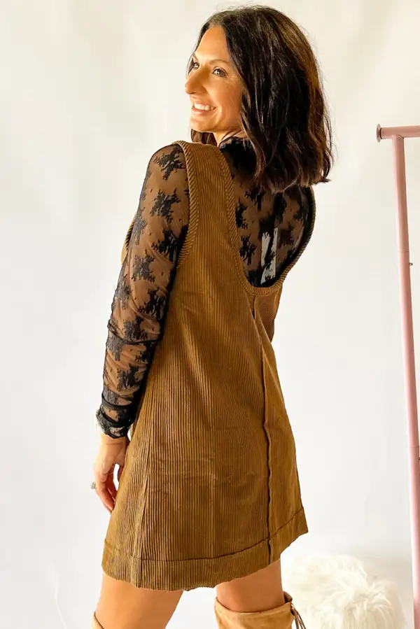 Corduroy Sleeveless Mini Dress With Patched Pockets Classic